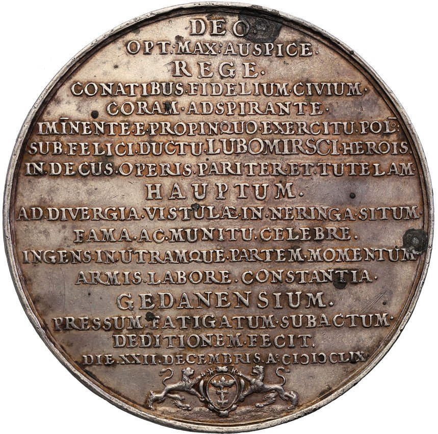 Jan II Kazimierz. Medal 1659, Gdańsk wybity na odzyskanie twierdzy Haupt, Srebro